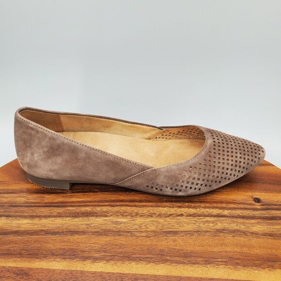Vionic Shoes - Vionic Posey Flats Women's 7 Brown Taupe Suede Leather Perforated Pointed Toe